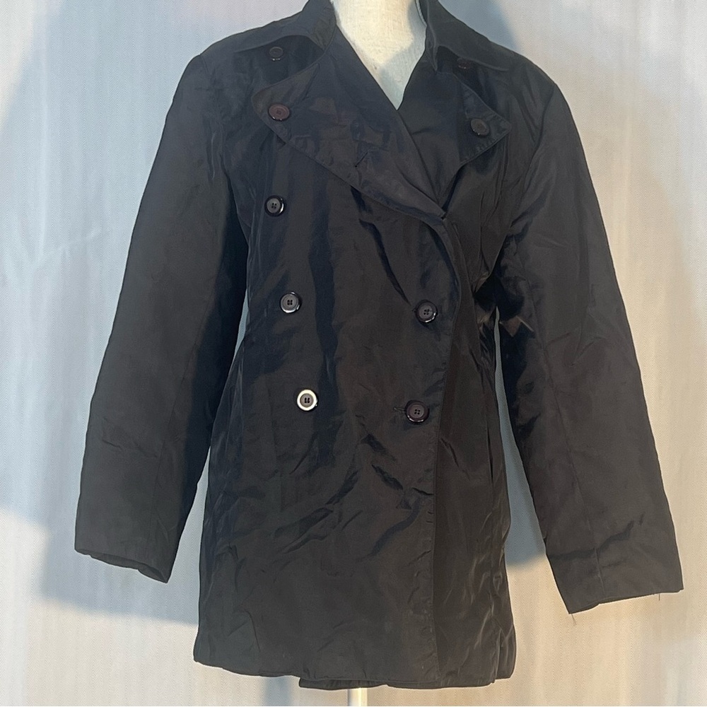 Guess Jacket Nylon Black Double Breasted Hand Pockets Quilted Lining Size Small👍